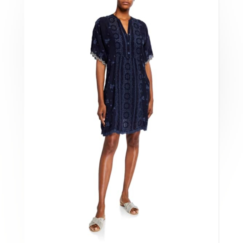 Johnny Was Blue Riza Embroidered Shift Dress‎ size Small